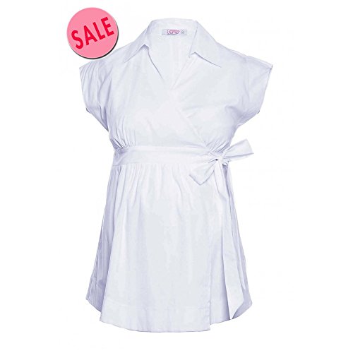 Heavenly Bump Maternity Blouse - Cotton, Wrap, White 14