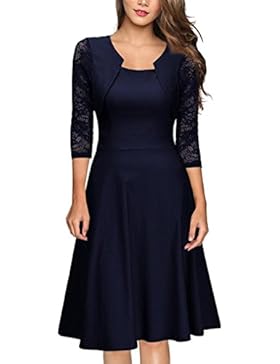 Internet Damen Vintage Spitze O Neck Dreiviertel Ärmel Hochzeit Cocktail Party Kleid