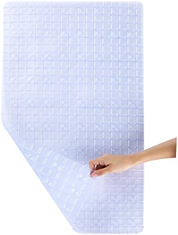 Pinzz Non-slip Bath Mats Frosted Drain Bathtub Mats Massaging Anti-slip Shower Mats,75X43cm,Powerful Suction Cup Gripping,Machine Washable,Anti-Bacterial,Latex Free(Clear)