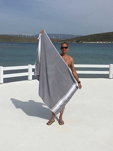 Hamamtuch XL SOL | Extra Lang | 100×200 cm | Hamam Badetuch, Strandtuch oder Saunatuch | 100% Baumwolle, handgewebt, Hochwertige Qualität | Exklusives Design von ZusenZomer (Dunkelgrau) - 2