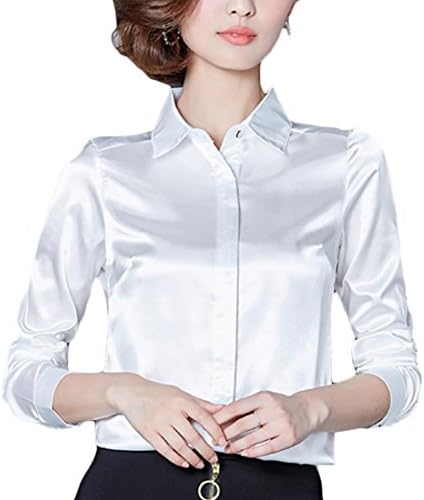 MU2M Womens Office Satin Work Solid Long Sleeve Button Down Shirt White US XL