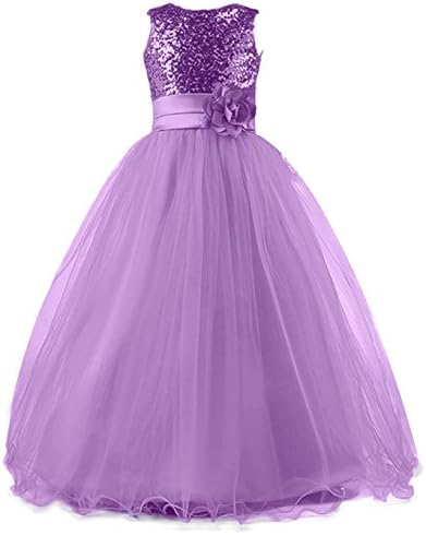 WAWALI Flowers Girls Sequins Foraml Party Dresses Ball Gowns 10 Lilac