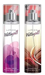 LAYERR Shot Wottagirl Body Mists for Women (Secret Crush and Vanilla Twist, 135 ml) - Pack of 2