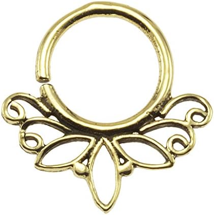 Brass Tribal Lotus Design 18G Septum Ring - 7mm (0.3") Inner Hoop with Adjustable Opening - Street Habit Jewelry