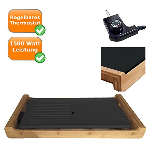Design Teppan-Yaki Tischgrill, zum Braten, Tischgrill zum fettfreien Grillen von Fisch, Fleisch und Gemüse, 1500Watt, entspricht GS A13 Standard