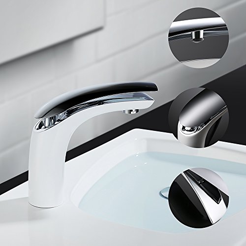 Homelody Weiß Chrom Wasserhahn Waschbecken Armatur Mischbatterie Bad Einhebelmischer Badarmatur Waschtischarmatur f.badzimmer - 6