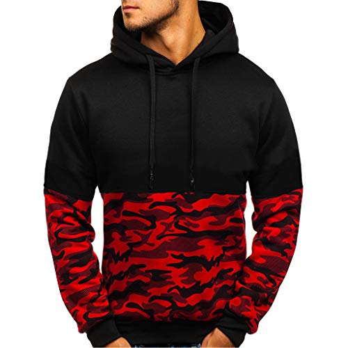 Preisvergleich Produktbild CLOOM Herren Camouflage Kapuzenpullover Tops Pullover Herren Langarmshirt Slim fit Bluse Pulli Sweatshirt Hoodie Sweatjacke Mantel Outwear Outdoor Joggen Sportshirt Muscleshirt (S, Rot)