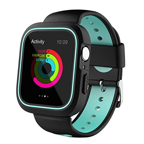 Preisvergleich Produktbild NICERIO Kompatibel mit Apple Watch 4, stoßfestes Uhrengehäuse mit Belüftungsband-Rahmenschutz für Apple Watch 44 mm (Schwarz und Mintgrün)