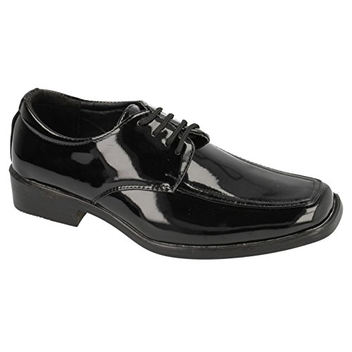 JCDees - Zapatos de Vestir con Cordones Modelo Apron Vamp para niños (33) (Negro Charol)