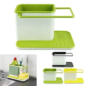 Openja 3 in 1 Kitchen Sink Caddy, Organizer Soap, Sponge, Cloth and Brush Holder Accessories, Standard, Multicolour