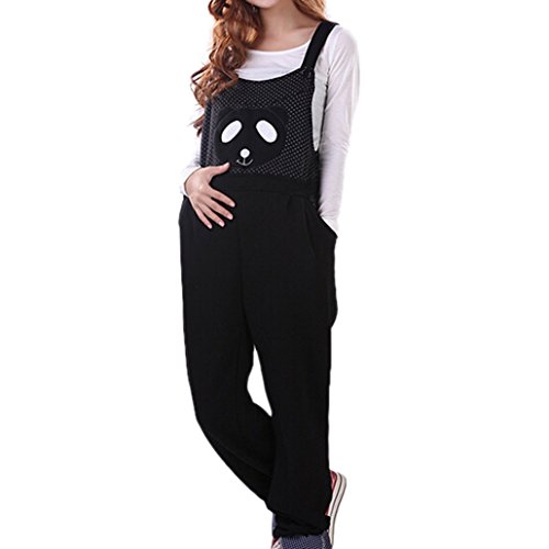 DEHANG Women Cotton Maternity Pants With Pockets Suspender Pants Bib Size M - Black