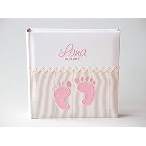 Babyalbum Kombi Streifen beige rosa Babyfüße
