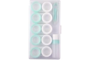 LIYUN 5 Pcs Contact Lens Cases, Contact Lens Holder Portable Eye Contacts Mini Case Container Set with L and R Caps Including Solution Bottle,Rubber-Tipped (Green and White)