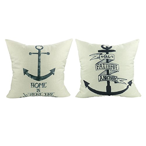 Luxbon Packung mit 2 Anker Anchor Sailor Kissenbezug Lendenkissen Bettkissen Pillowcase Huelle Cover Haus Sofa Zimmer Auto Deko 45 x 45 cm