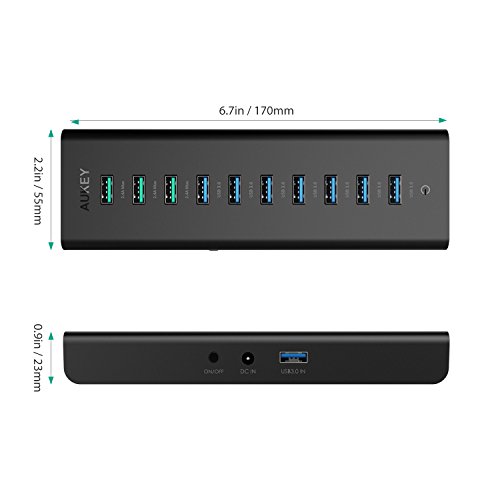 AUKEY USB 3.0 Hub 7 Datenports mit 3 Ladeports mit 48W Netzteiladapter Schwarz für USB kompatiblen Geräten - 4
