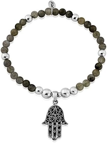 Trink Brand Labradorite Fatima Sterling Silver Beaded Charm Bracelet