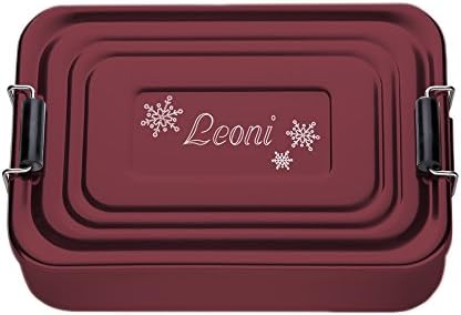 Aluminium Lunchbox (Red) - Beautifully Engraved – Snowflake Theme – Personalised With A Name of Your Choice – Personal Lunchbox as Christmas Present – Gift Idea for Christmas – Gifts For Children