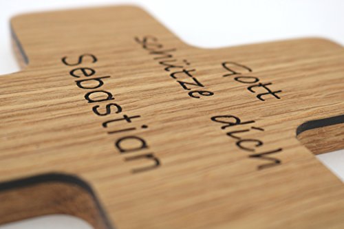 Taufkreuz mit Namen Kinderkreuz aus Holz Holzkreuz Gravur Schutzengel zur Taufe als Taufgeschenk für Taufpate für Mädchen Junge personalisiert mit Name Geschenk zur Geburt, Eiche - 3