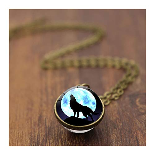 Preisvergleich Produktbild Nikgic Halskette Edelstein Halskette Wolf Doppelseitige Glaskugel Edelstein Anhänger Halskette 1 1