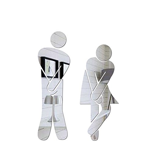 TianranRT - Targhetta decorativa per bagno, per hotel, bar, ristorante, specchio da parete, Argento