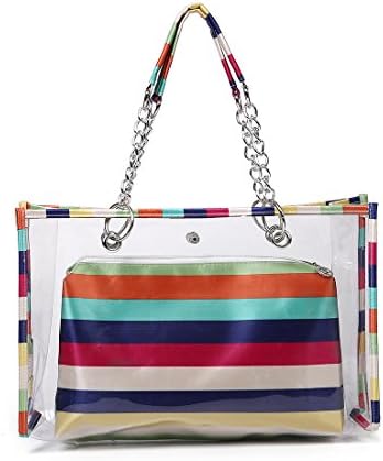 FANCY LOVE Versatile Waterprof Semi-clear Tote Stripe Beach Shoulder Bag (Multicolour)