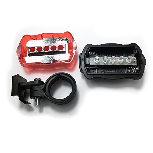 Rücklicht, Yesloo 5 LED Fahrradbeleuchtung mit 7 Leuchtmodi Wasserdichte Fahrrad Licht/ Nacht Rück Fahrradlampe, Akku Betrieben, Schwarz & Rot - 8