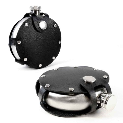 E-Volve Petaca Hip flask - 5oz - redondo acero inoxidable y cuero - (regalo de boda, padrino, cumpleaños, etc)