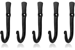 Fayesia Black Hooks - Decorative Wall Mounted Coat Hooks for Hanging Coats, Towels, Bags, Keys and More - Suitable for Indoor or Outdoor - Wrought Iron - Screws Included - Set of 5 (Straight)