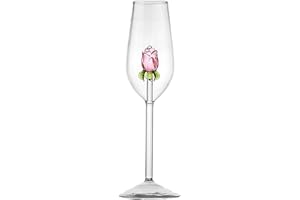 QXIAO Verre à vin rose avec rose à l'intérieur, verres à cocktail, flûtes à champagne en cristal, verre à vin rouge pour mariage, anniversaire, Noël, mariage, festival, cadeau