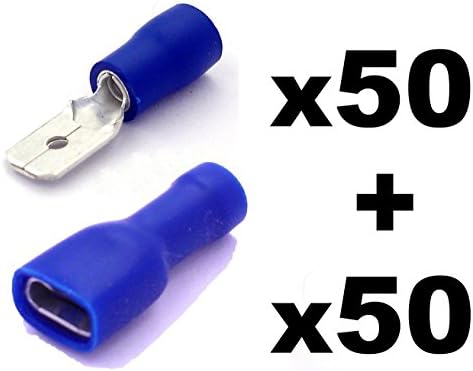 100x Blue Electrical Terminals 6.3 mm – 50x Female and 50x Male (Aug 1.1 mm 2.6 mm²