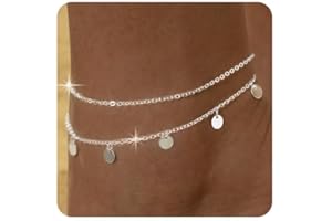 ZHESHY 2 Stück Fußkettchen Gold Silber für Damen 18k Gold Perlen Mehrreihige Fußkettchen mit Kreuz Herz CZ Plättchen Verstellbare Wasserfest Sommer Strand Schmuck Fußkette Set für Damen und Mädchen