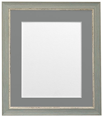 Frames by Post Nordic - Marco para Foto o lámina, Azul con Acabado Envejecido, con paspartú Gris Oscuro, 8 x 6 Pulgadas, para lámina tamaño 6 x 4 Pulgadas