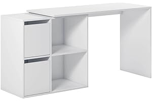 Mobelcenter - Mesa Escritorio Adapta multiposición con 2 Cajones y 2 Estantes - Mesa de Oficina Reversible Blanco Artik - Medidas: Ancho: 120-152 cm x Fondo: 49-77 cm x Alto: 74 cm - (1266)