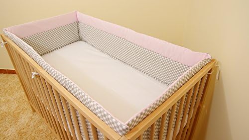 All round bumper/Nursery Bumper/420long/Padded for Sided/Cot to fit Cot Bed (140 x 70cm) (Light Pink/Grey)