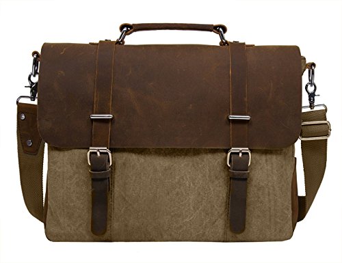 ECOSUSI Vintage Canvas Leder Aktentasche Umhängetasche Passt für max 14.7" laptop