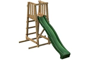 MASGAMES | Tobogán con Estructura de Madera SUI L | Rampa a 120 cm de Altura | Rampa con Conector para la Manguera | Madera tratada | Anclajes incluidos |