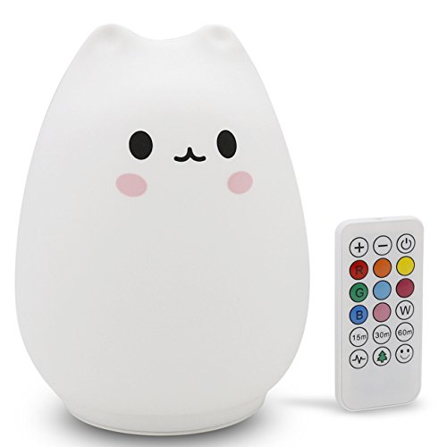 Kinder Nachtlicht, SCOPOW Fernbedienung Silikon Katze Lampe, Kinder Nachttischlampe, 3 Modi USB Wiederaufladbare Empfindliche Tap Control Fairy Licht für Baby Schlafzimmer Kindergarten Gebur