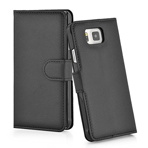 Cadorabo – Book Style Hülle für Samsung Galaxy ALPHA (G850F) – Case Cover Schutzhülle Etui Tasche mit Standfunktion und Kartenfach in PHANTOM-SCHWARZ - 5
