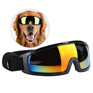 Pet Glasses, Breathable with Super Large Lens Adjustable Webbing Dog Plastic Glasses, Soft Wide View Pets for Dogs(Black)