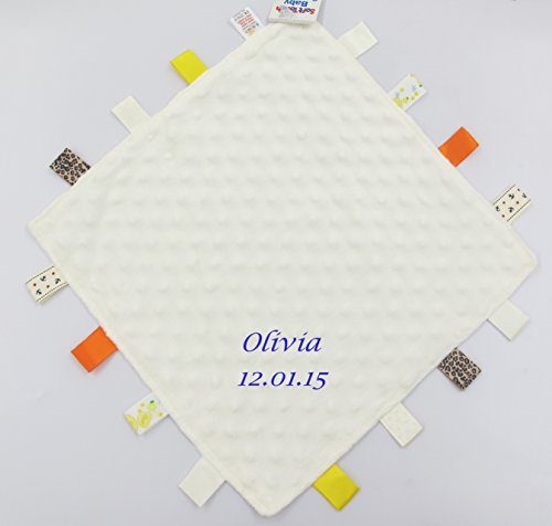 Personalised Embroidered Baby Name Taggy Blanket/Gift - Cream