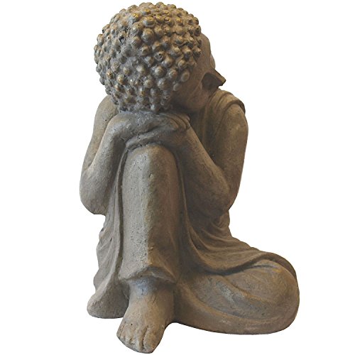 Deko Buddha kniend H43cm Dekofigur Gartenfigur Steinfigur Skulptur Statue Buddhafigur Gartendekoration Buddhismus - 2