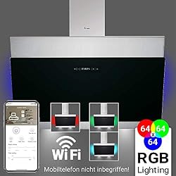 Hotte aspirante murale (80 cm, acier inoxydable, verre noir, extra silencieux, 605 m³/h, éclairage LED RVB, WIFI, 4 niveaux, commande tactile) BICOLORE807SM - KKT KOLBE