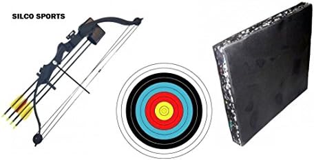 SILCO Archery 20Lbs Youth Black Compound Bow Set &amp; 2x Arrows, 60cm Foam Target + 5 x 40cm Targets &amp; Accessories