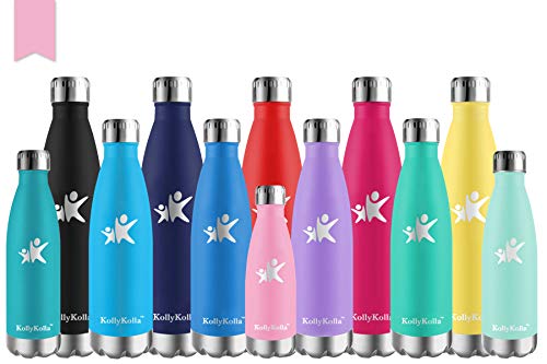KollyKolla Bottiglia Acqua in Acciaio Inox, 500ml Senza BPA Borraccia Termica, Isolamento Sottovuoto a Doppia Parete, Borracce per Bambini, Scuola, Sport, All'aperto, Palestra, Yoga, Rosa