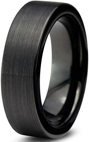 Tungsten Wedding Band Ring 6mm for Men Women Comfort Fit Black Flat Cut Brushed Lifetime Guarantee Size S 1/2