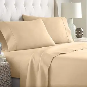 Haus & Kinder 100% Cotton Premium 300 TC Bedsheets with 1 Pillow Cover, Melange Collection (Single, Beige)