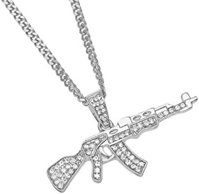 Diadia Submachine Gun HipHop Men Women's Gold Color Diamond Charm Rhinestone Pendant Cuban Chain (D)