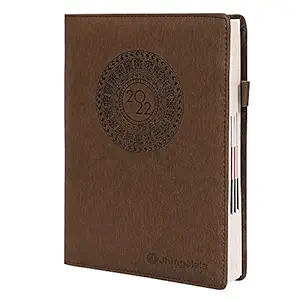 Jhingalala PU Leather Finish Hard Bound Executive Notebook Diary 2022 Daily Monthly Planner with Dates, Pen Holder, Size 9.6 x 7.1 Inches, 80 GSM, 365 Pages (Dark Grey)