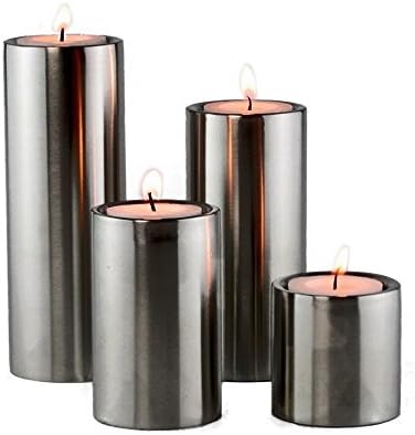 4-Piece Set Stainless Steel Tea Lights Holders Dining Table Light Holder Cylinder Candle Holder Wedding Table Holders Home Ornament (Pillar Candle Holders 2#)