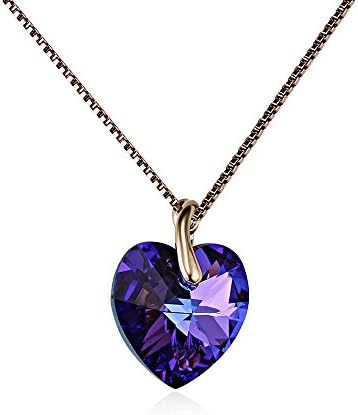 Heart Necklace for Women Ocean Blue “ Fall in love ” Make with Austrian Crystal Sapphire Pendent Necklace with Gift Box, 15.7”+2” / 40cm+5cm